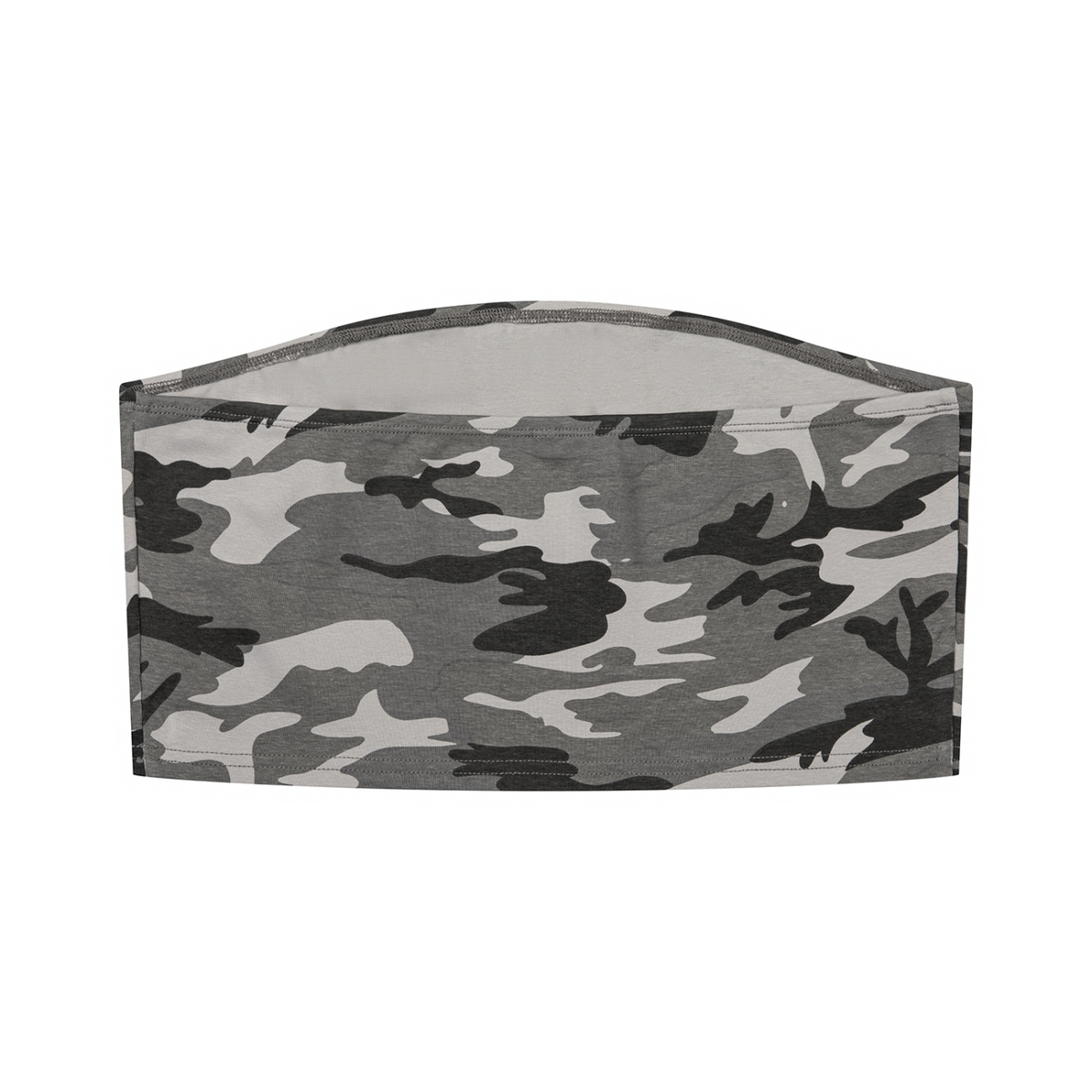 Women's Camo Cropped Tube Top in gray camo, alternate angle