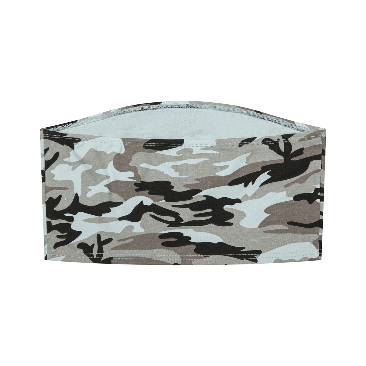 Women's Camo Cropped Tube Top in light blue camo, alternate angle