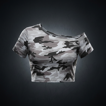 Women's Camo Off-Shoulder Crop T-Shirt