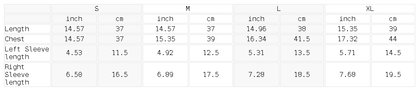 Size chart for the Women's Camo Off-Shoulder Crop T-Shirt