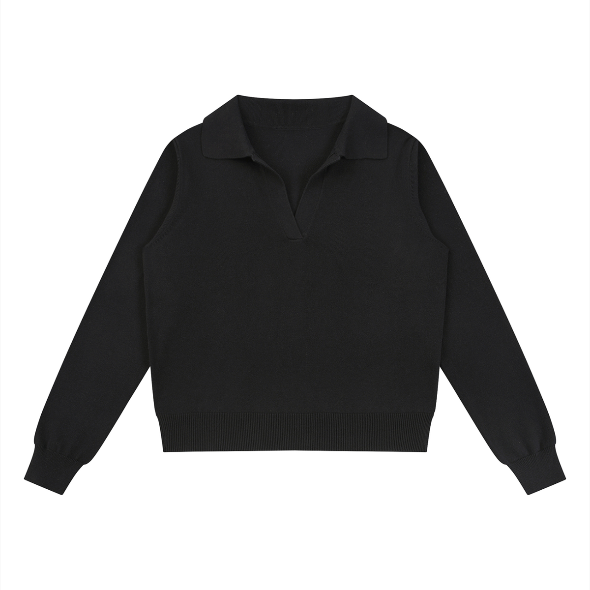 Women's Collared Pullover Knit Sweater in black