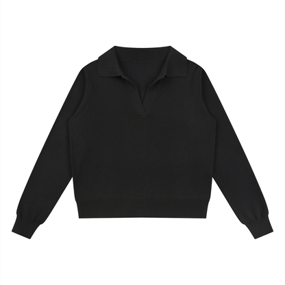 Women's Collared Pullover Knit Sweater in black