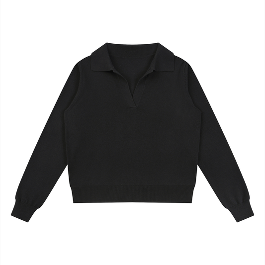 Women's Collared Pullover Knit Sweater in black