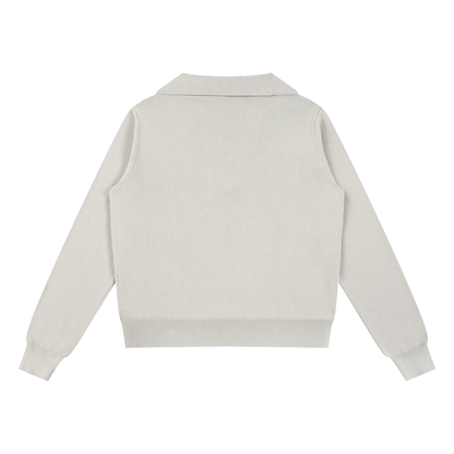 Women's Collared Pullover Knit Sweater in gray apricot, alternate angle