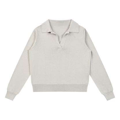 Women's Collared Pullover Knit Sweater in gray apricot