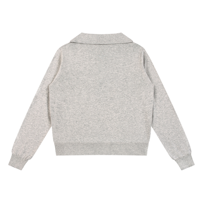 Women's Collared Pullover Knit Sweater in oat gray, alternate angle