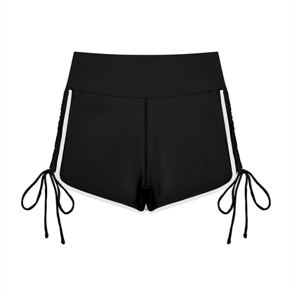 Women's Color Block High Waisted Yoga Shorts in black, alternate angle
