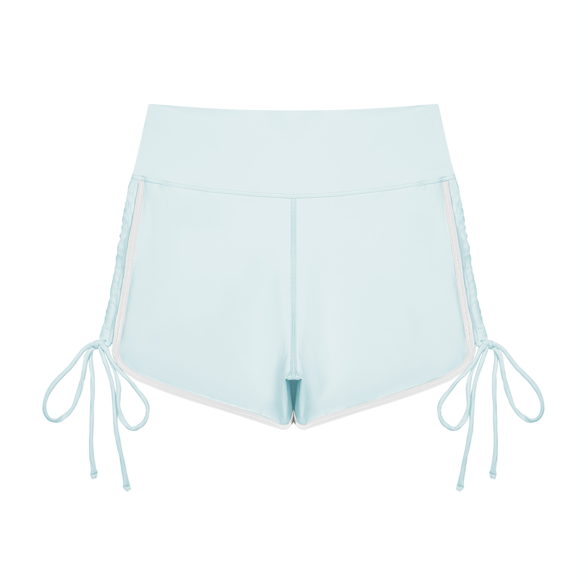 Women's Color Block High Waisted Yoga Shorts in light blue, alternate angle