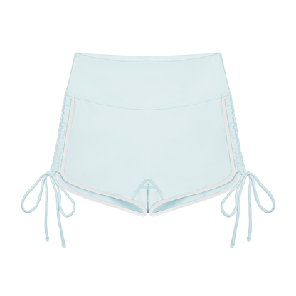 Women's Color Block High Waisted Yoga Shorts in light blue