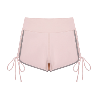 Women's Color Block High Waisted Yoga Shorts in light pink, alternate angle