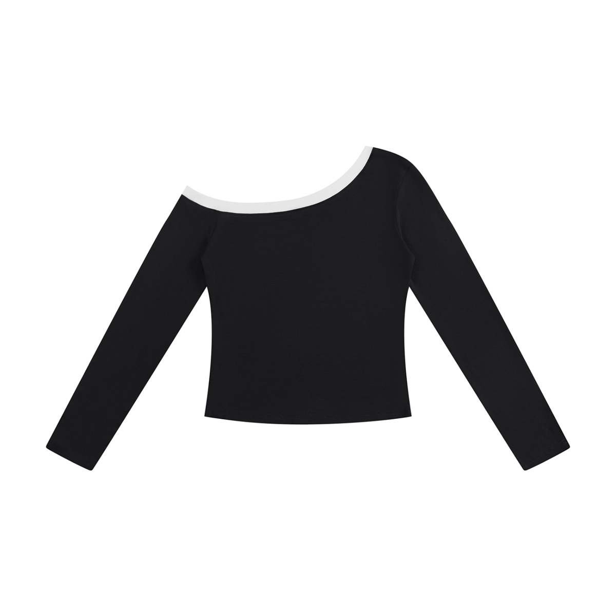 Women's Color Block Off-the-Shoulder Long Sleeve T-Shirt in black, alternate angle