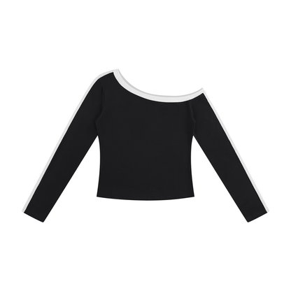 Women's Color Block Off-the-Shoulder Long Sleeve T-Shirt in black