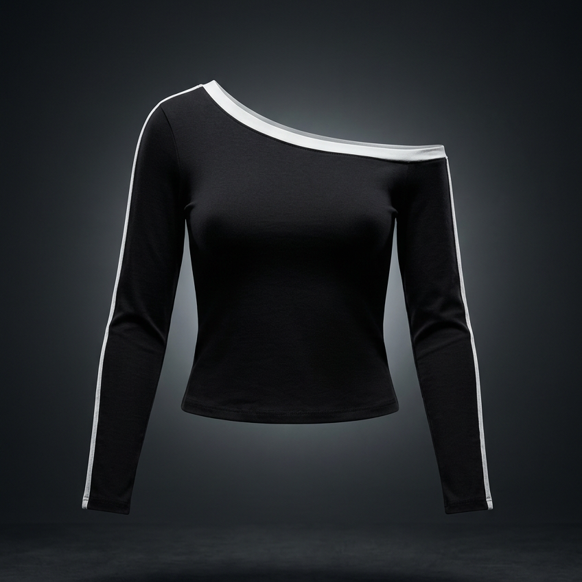 Women's Color Block Off-the-Shoulder Long Sleeve T-Shirt