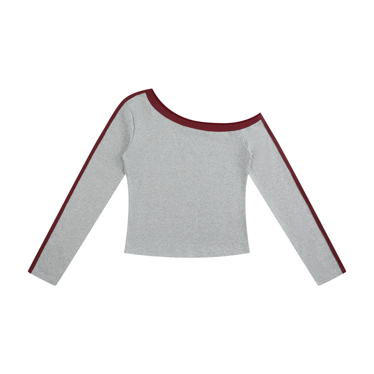 Women's Color Block Off-the-Shoulder Long Sleeve T-Shirt in flower gray