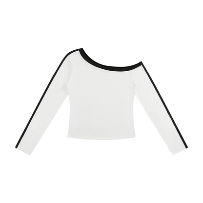 Women's Color Block Off-the-Shoulder Long Sleeve T-Shirt in white