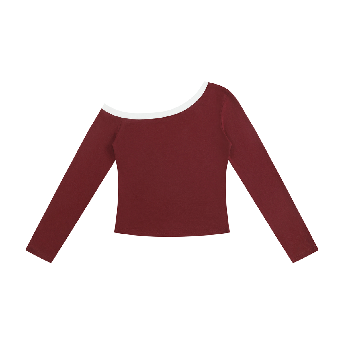 Women's Color Block Off-the-Shoulder Long Sleeve T-Shirt in wine red, alternate angle