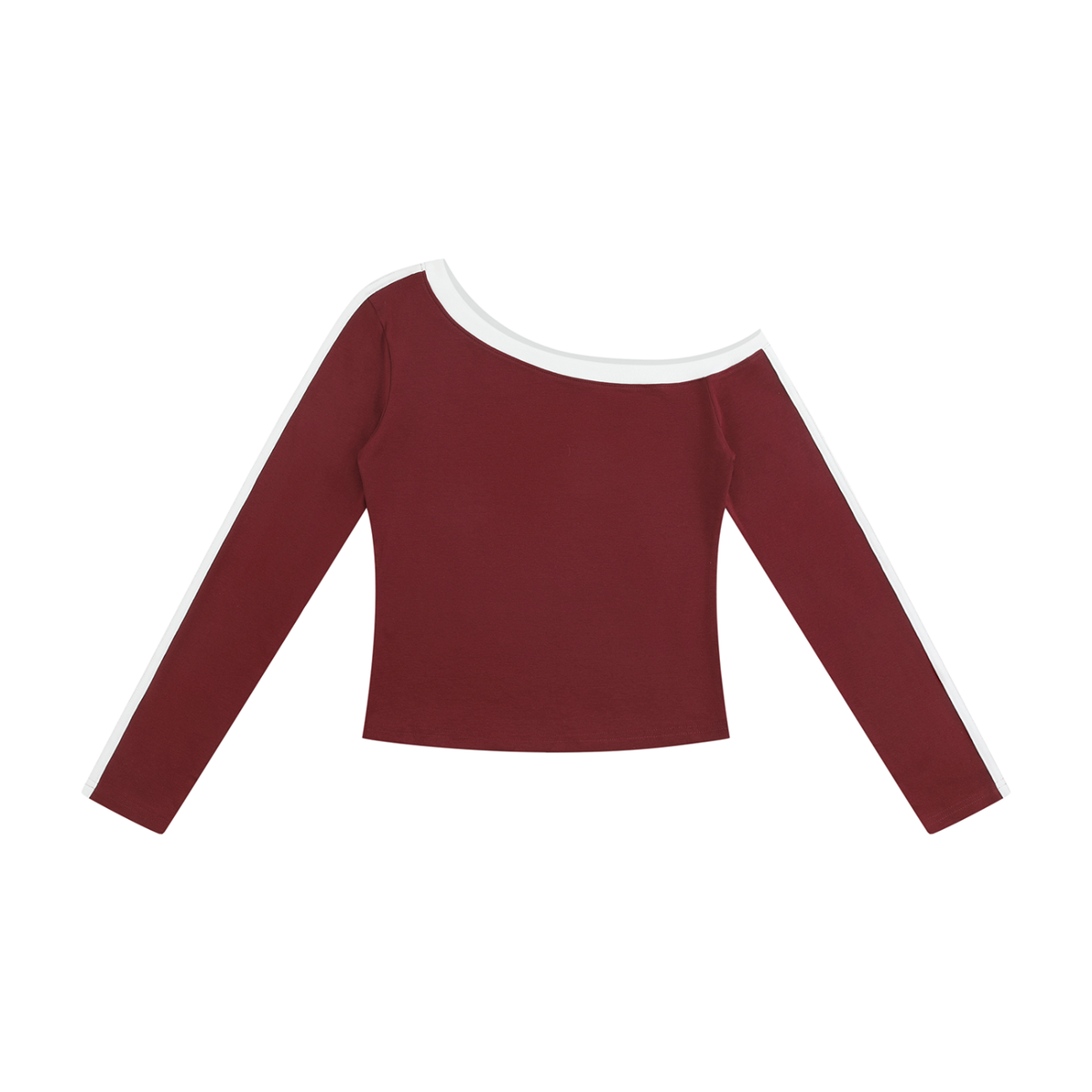Women's Color Block Off-the-Shoulder Long Sleeve T-Shirt in wine red