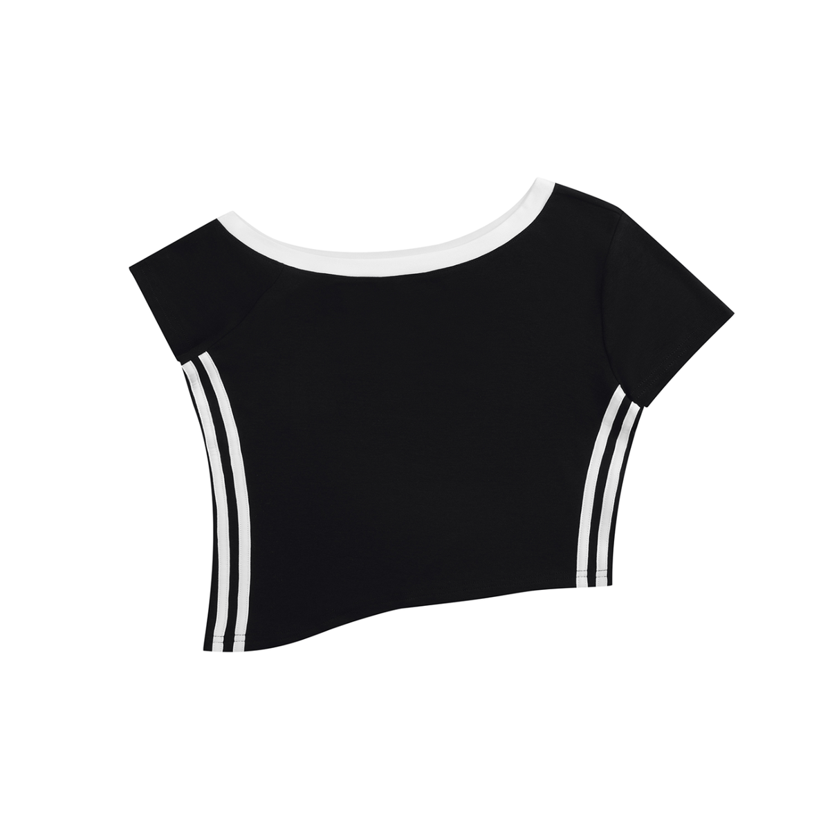 Women's Color Block Off-the-Shoulder Short Sleeve T-Shirt in black