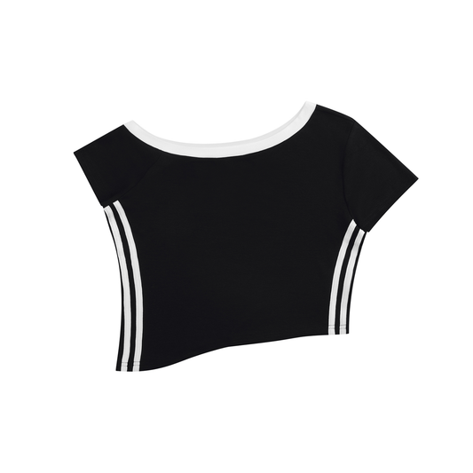 Women's Color Block Off-the-Shoulder Short Sleeve T-Shirt in black