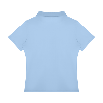 Women's Color Block Polo Shirt in sky blue, alternate angle
