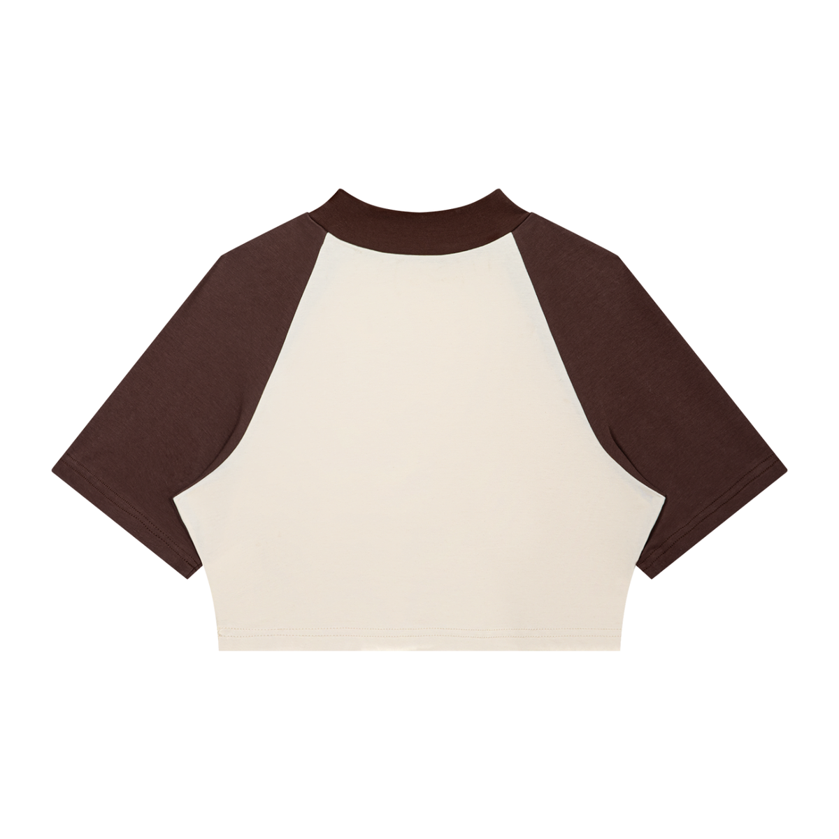 Women's Color Block Raglan Crop T-Shirt in apricot with coffee, alternate angle