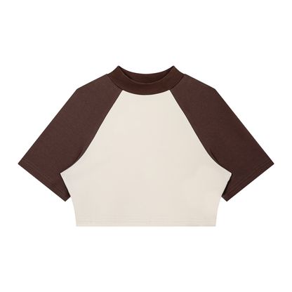Women's Color Block Raglan Crop T-Shirt in apricot with coffee