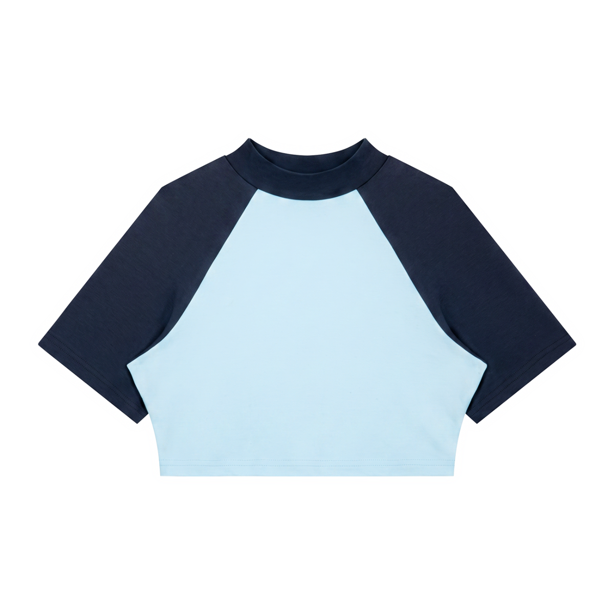 Women's Color Block Raglan Crop T-Shirt in blue with navy blue