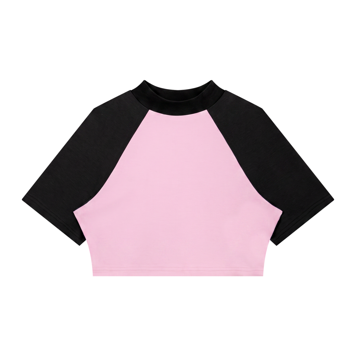 Women's Color Block Raglan Crop T-Shirt in pink with black
