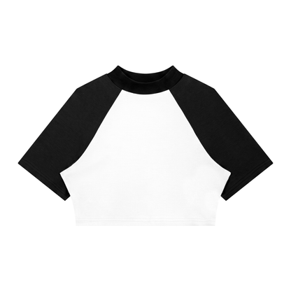 Women's Color Block Raglan Crop T-Shirt in white with black