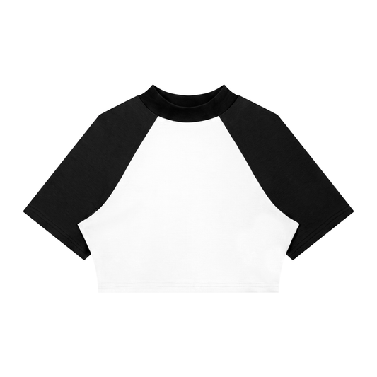 Women's Color Block Raglan Crop T-Shirt in white with black
