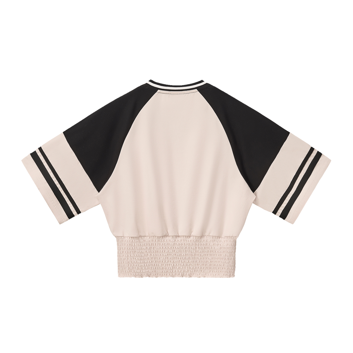 Women's Color Block Ruched T-Shirt in apricot with black, alternate angle