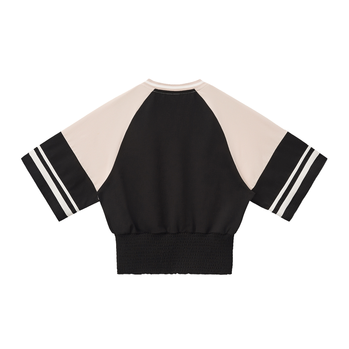 Women's Color Block Ruched T-Shirt in black with apricot, alternate angle
