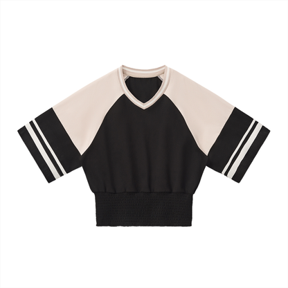Women's Color Block Ruched T-Shirt in black with apricot