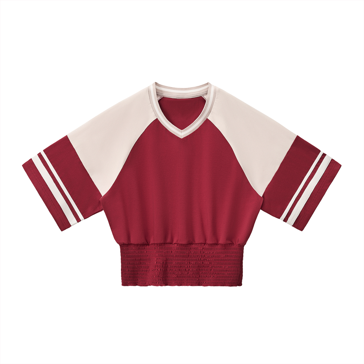 Women's Color Block Ruched T-Shirt in red with apricot
