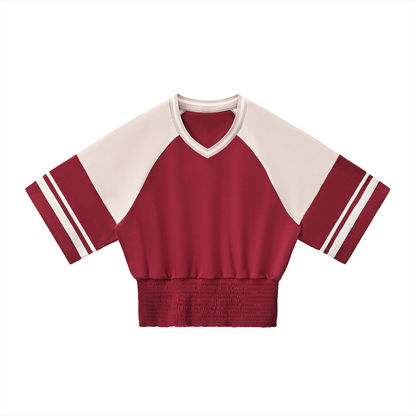Women's Color Block Ruched T-Shirt in red with apricot