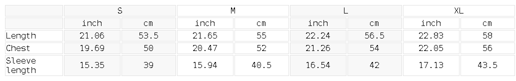 Size chart for the Women's Color Block Ruched T-Shirt