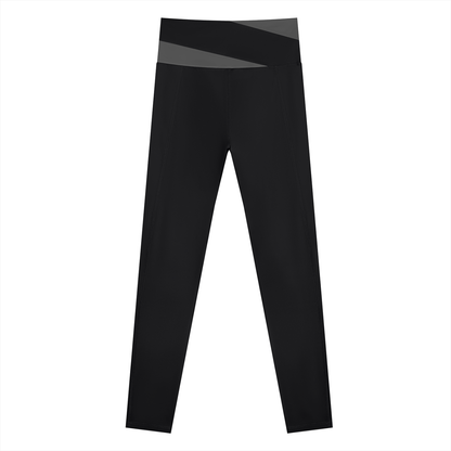 Women's Color Block Yoga Leggings in black with dark gray, alternate angle