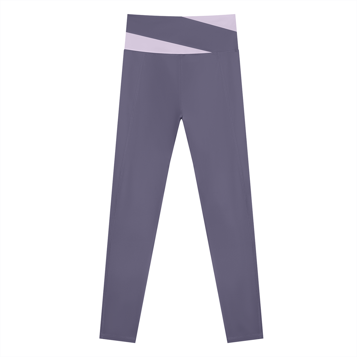 Women's Color Block Yoga Leggings in deep purple with light purple, alternate angle