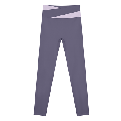 Women's Color Block Yoga Leggings in deep purple with light purple