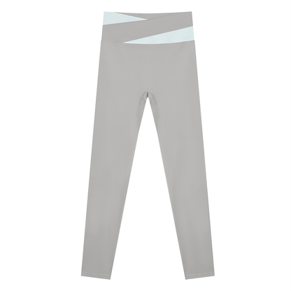 Women's Color Block Yoga Leggings in light gray with light blue