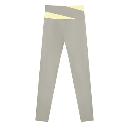 Women's Color Block Yoga Leggings in light gray with light yellow, alternate angle