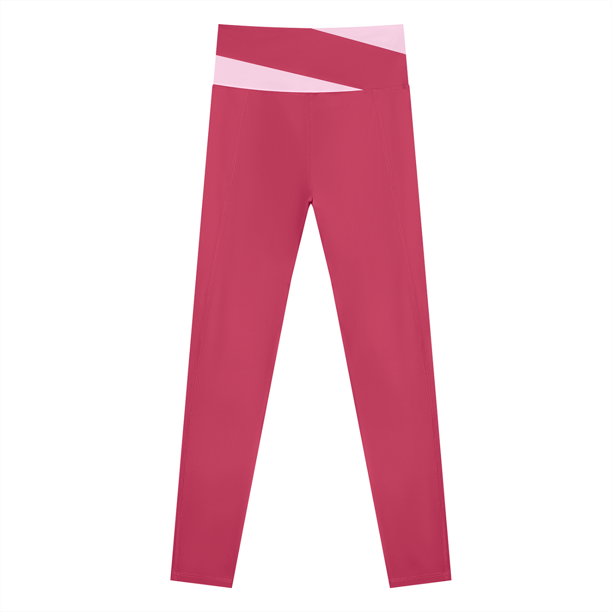 Women's Color Block Yoga Leggings in rose red with pink, alternate angle