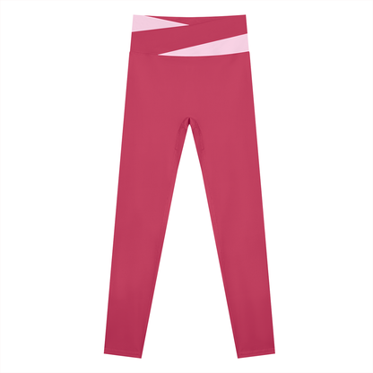 Women's Color Block Yoga Leggings in rose red with pink