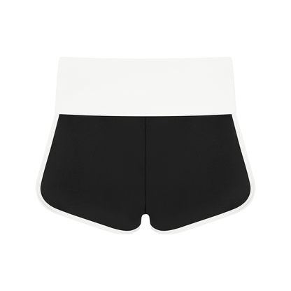 Women's Color Block Yoga Shorts in black with white, alternate angle