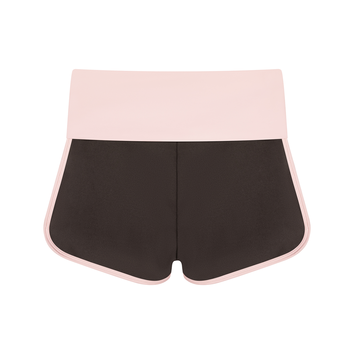 Women's Color Block Yoga Shorts in coffee with light pink, alternate angle