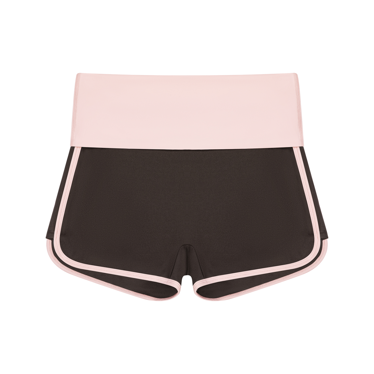 Women's Color Block Yoga Shorts in coffee with light pink