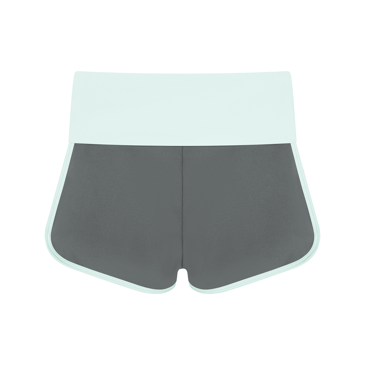 Women's Color Block Yoga Shorts in dark gray with light blue, alternate angle
