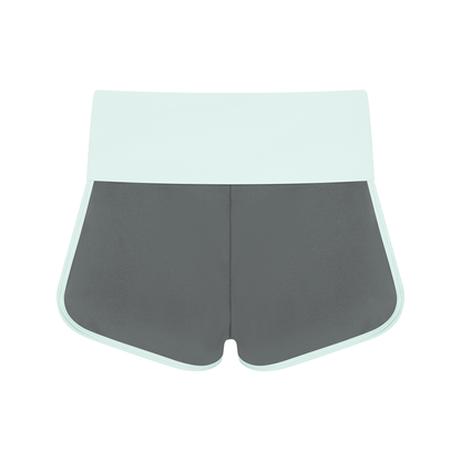 Women's Color Block Yoga Shorts in dark gray with light blue, alternate angle