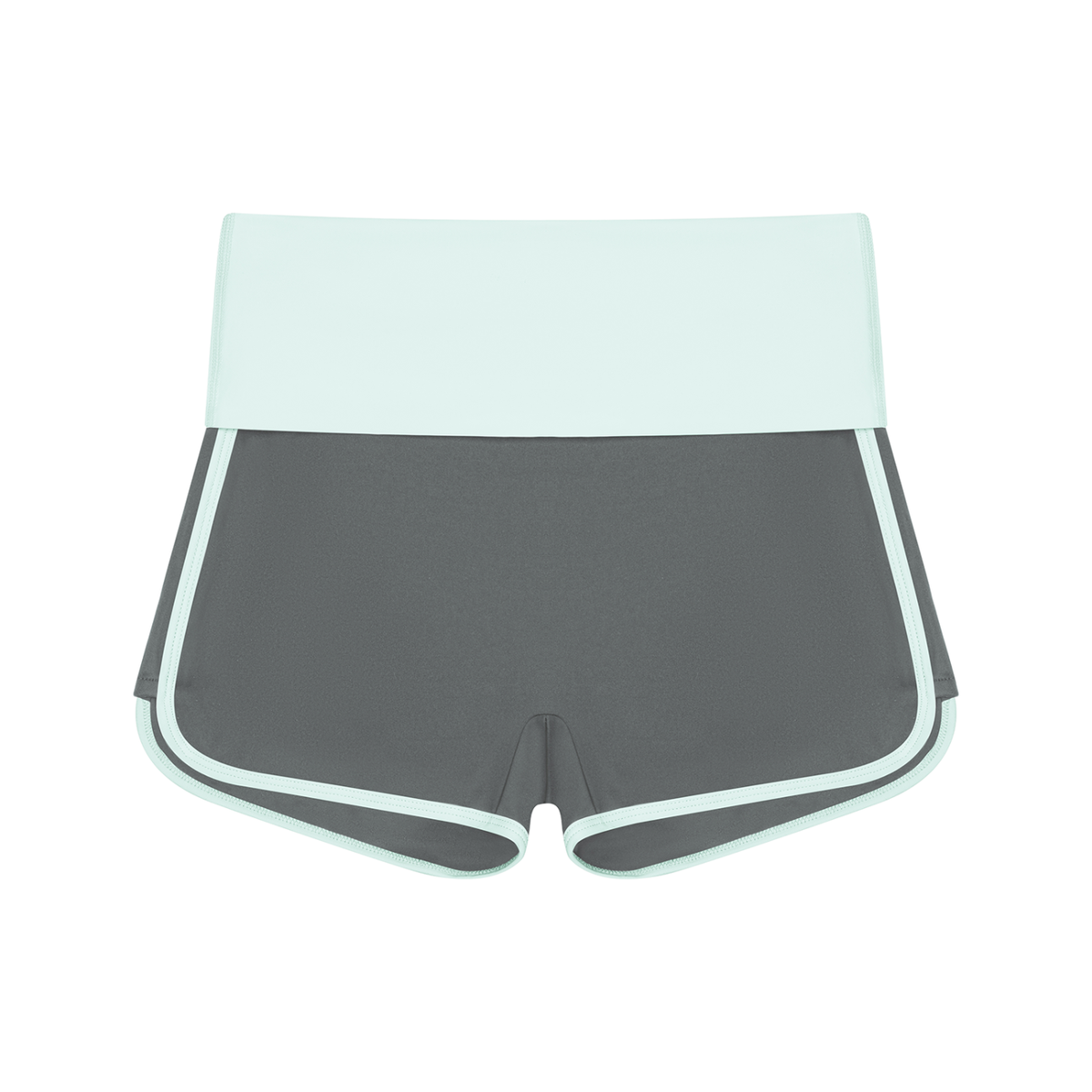 Women's Color Block Yoga Shorts in dark gray with light blue