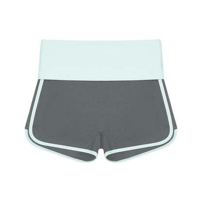 Women's Color Block Yoga Shorts in dark gray with light blue
